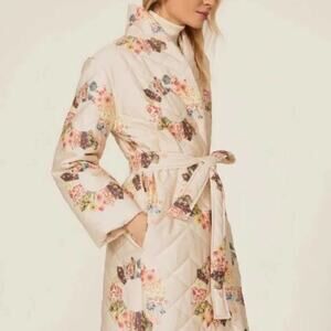 Samantha Sipos Quilted Sunburst Coat Cotton Off White Belted Jacket Size Large
